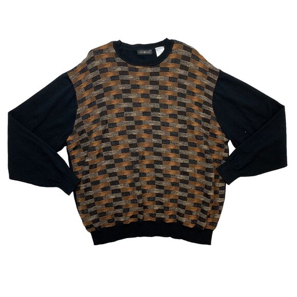 Vintage Cotton Traders Sweater Mens XL Black Patterned Coogi Style Crew Pullover - Picture 1 of 8